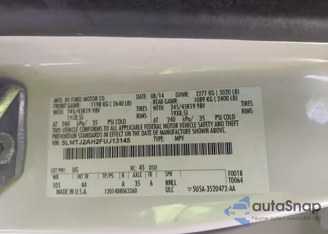 2015 Lincoln Mkc из США, поврежденный, VIN 5LMTJ2AH2FUJ13145